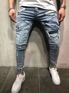 Çoklu Modeller Erkekler Vintage Streetwear Hip Hop Yırtık Biker Kot Yokulmuş Yıpranmış Erkekler Motosiklet Joggers Sıska Denim Pantolon 40