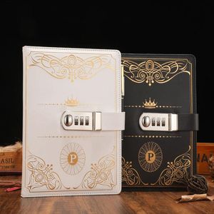 Notepads 1PC Vintage Style PU Cover Diary Notebook Journal Notepad With Code Lock Secret Book European Luxury