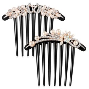 Fermagli per capelli Barrettes Lurrose 2 pezzi Elegante pettine di perle Copricapo di strass artificiale Copricapo da sposa in cristallo Accessori da sposa Donna Decorati