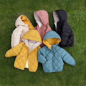 Jesień płaszcz zimowy moda dziecięca bawełniane ubrania unisex dzieci z kapturem parka solidna kurtka w dół 3-7y 211203