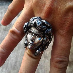 Griekse mythologie gorgon monster L roestvrij stalen ring giftige horror slang haar kwallen ring punk fiets sieraden