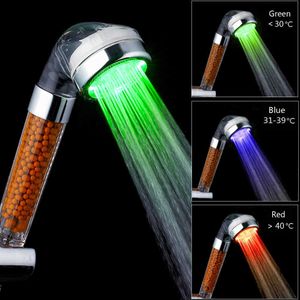 Bathroom 3 7Colors Changes Led Shower Head High Pressure Water Saving Rainfall Anion Temperature Control Spa Shower Head 210724