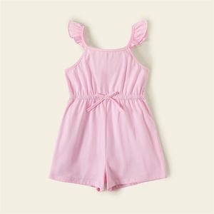 Ankomst 3-bitars toddler tjej solid blommig tryck stappy jumpsuit för 3-6y bomullsbyxor kläder 210528
