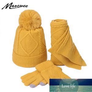 Chapéu das mulheres e luvas de lenço definir três peças para mulheres inverno kitted lã chapéus para meninas espessas quentes pombo chapéu lenço de lenço definir preço de fábrica especialista mais recente