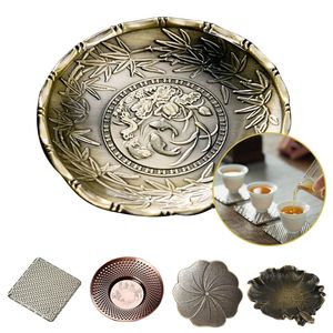 Mats & Pads Alloy Copper Tea Trays Heat Resistant Saucer Drink Coasters Vintage Frog Lotus Coffee Cup Teaware Holder Table Decoration