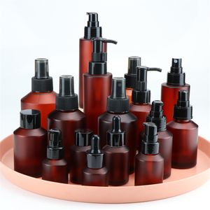 15ml 30 ml 60ml 100 m Amber Cam Şişe Protable Losyon Sprey Pompası Konteyner Boş Doldurulabilir Seyahat Kozmetik Kavanoz Krem Şampuan Şişeleri