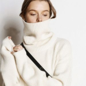 Kvinnors tröjor Cashmere Sweater Women Turtleneck Pullovers Top Solid Koreansk Lady Jumper Oversized Winter Wool Stick