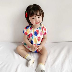Spädbarn Cotton Romper Baby Girl Koreanska Rompers Född Bodysuit Sommar Barn Första Birthday Dop Outfit 210615