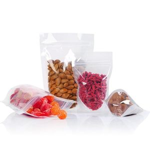 Reutilizável levante-se saco transparente plástico zíper bolsa hermética sacos de armazenamento de alimentos para café Pacote de varejo de petisco de chá