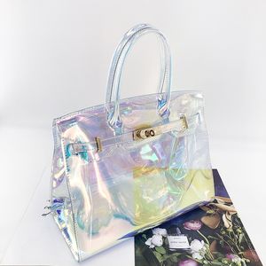 أزياء ليدي حقائب اليد PVC كيس الكتف جوكر ليزر أكياس الهلام الشفافة بلاتين.