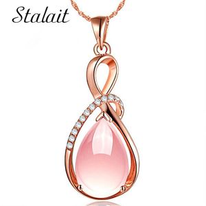 Wholesale rose gold bridal necklace for sale - Group buy Pendant Necklaces Fashion Bridal Jewelry Rose Gold Pink Powder Crystal Opal Natural Lotus Gem Water Drop Words Stone Necklace