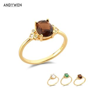 Andywen 925 Sterling Prata Big Brown Zircão Anel Oval Mulheres Rocha Punk Anillo Fino Luxo Acessórios Para O Presente De Casamento 210608