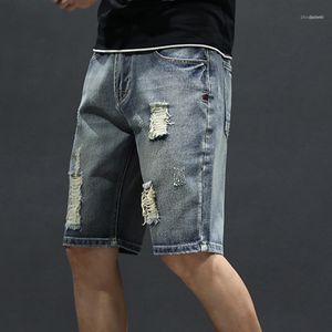 Homens jeans juventude homens magro calças cortadas shorts verão seção fina buraco buraco jeans korean1
