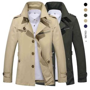 Mens Outono Negócios Casual Casaco Masculino Outdoor Longo Lapela Windbreaker Lightweight Jaquetas Men's Trench Coat Roupa de marca 210811