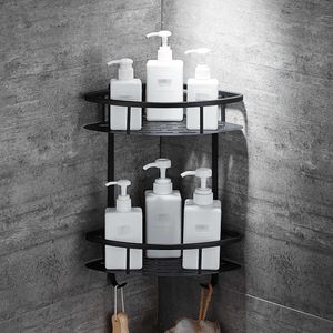 Łazienka naścienny Black Brangle Półki Kosz aluminiowy Prysznic Caddy Półka Suszarka do włosów Uchwyt EtaGere Tipi Repisa 210724