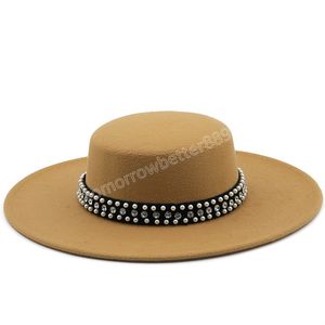 リベット真珠のフードランドのフェデラ帽子黒ホワイトパーティーパナマTrilbyカウボーイキャップ