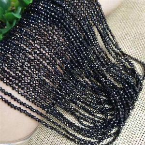 Stenpärlor liten sektion pärla svart spineller 2mm 3mm glas lösa pärlor för smycken gör DIY armband halsband tillbehör längd 37cm