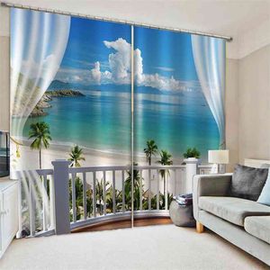 Sea Beach Series Series Curtaine Salon Sypialnia Blackout Curtain Hurtownie Okno Zasłony Sceneria Zasłony Drapes 210913