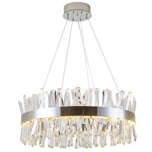 Luxuriöse runde Design-moderne Kristall-Kronleuchter, Beleuchtung, Pendelleuchten, Wohnzimmerleuchten, Chrom-LED-Lampe LLFA