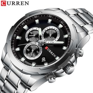 Top Marka Curren Zegarki Mężczyźni Sport Wristwatch Moda Biznes Analogowy Zegarek Kwarcowy Męski Zegar Chronograf Zegarek Ze Stali Nierdzewnej Q0524