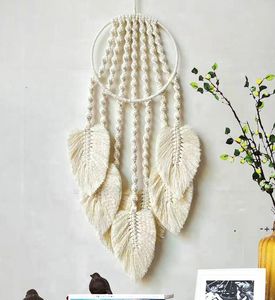 Boho Dream Catcher Decorazione da parete per camera da letto Soggiorno Piuma Grigio Bianco Appeso Decorazione Ornamenti Regalo artigianale RRF11352