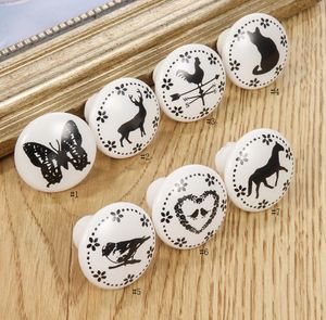 White Printed Decorative Round Ceramic Knob pulls, Cabinet Hardware, Modern Wardrobe Furniture Door Handle Drawer-pulls SN2935