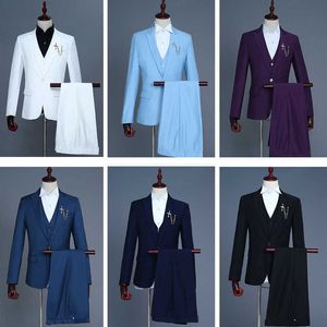 Men Suits Three-piece Set Coat Pants Blazer 2021 Smart Casual White Red Pink Blue Black for Business X0909