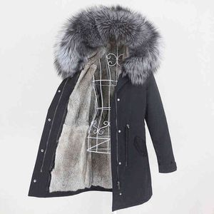 Fashion-oftbuy PARKA À Prova D 'Água Parka Natural Raccoon Collar Capuz Real Rabbit Fur Liner Casaco Casaco de Inverno Mulheres Destacáveis ​​220112