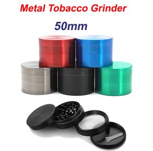 4 Layers Smoking Accessories Grinders Herb Tobacco Spice Crusher 50mm Zinc Alloy Grinder With Scraper Flat Concave 5 Colors Including Retail Package