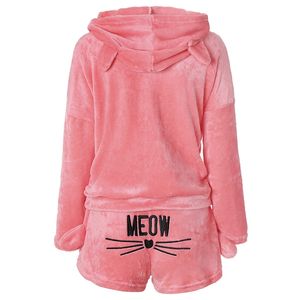 Kvinnor pyjama sätter höst vinter flanell tecknad varm pyjamas djur sleepwear katt söta kvinnliga tjejer homewear s-5xl 022601