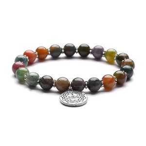 Strands Naturalny Indian Agat 8mm Buddha Bead Bransoletki Bransoletka Yoga Medytacja OM Wisiorek Mały płatek śniegu płatek