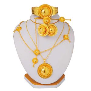 Conjuntos de jóias etíopes para as mulheres ouro Dubai Habesha jóias com cabeleireiro Chavo Corrente Africano Nupcial Presente de Casamento Collares 210720