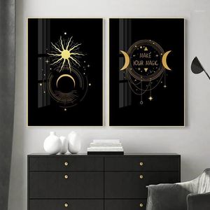 Paintings Modern Abstract Black Gold Sun Moon Star Wall Art Canvas Painting Nordic Living Room Home Decoration Posters And Prints Cuadros
