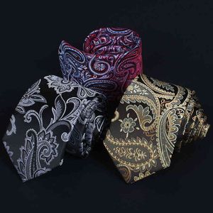 Necktie Scarf Corbata Paisley Pattern Tie Mäns 7cm Formell Casual British Black Gold Cashew Nut Hand