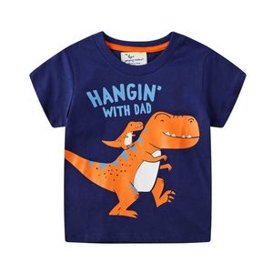 跳躍メーター恐竜のための恐竜のTシャツのための女の子の夏の夏の綿の動物を着用するかわいい赤ちゃんの服ティートップ210529