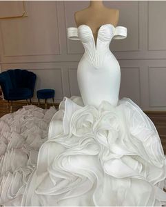 Gorgeous Plus Size Mermaid Organza Wedding Dress Off Shoulder Bridal Gowns Chapel Train Tiered Ruffles Wedding Dresses robe de mariée