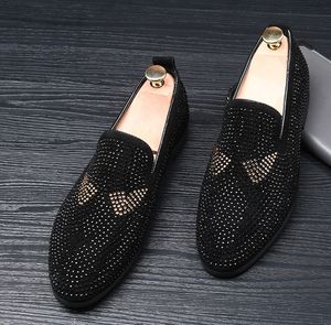 Luxurys Moda Strass Mocassins Slip-on Leather Homens Dress Sapatos Handmade Casamento Masculino Casual e Prom Designer Sapato