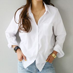 S-2XL Spring One Pocket Women White Blouse Female Shirt Tops Long Sleeve Casual Turn-down Collar OL Style Women Loose Blouses