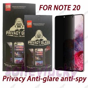 Prywatność Anti-Glare Anti-Spy 5D Zakrzywione Pełna pokrywa Ochraniacze ekranu Szkło hartowane dla Samsung Note 20 S21 S20 Ultra Plus S10 S8 S9 Note10 Note8 Note9 z pakietem