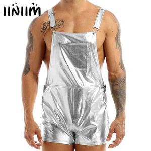 iiniim mens manlig glänsande metallisk mode moto suspender shorts axelremmar bib övergripande suspender shorts clubwear kostymer h1210