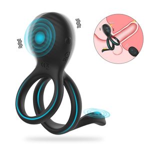 Wireless Remote Control Penis Rings 7-Frequency Vibrator Cock Ring Anal Clitoris Stimulation Sex Toys for Couples Adult Products 220315