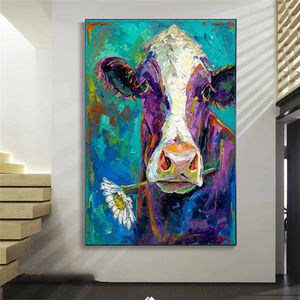 Oil Painting Printed on Canvas Prints Cow Flower Poster Wall Art Pictures For Living Room Modern Home Decor Indoor Decoration