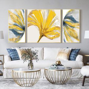 Nowoczesny wystrój domu złoty kwiat plakat obraz olejny druk na płótnie abstrakcyjne dekoracje wewnątrz sztuki na białym tle dla salonu
