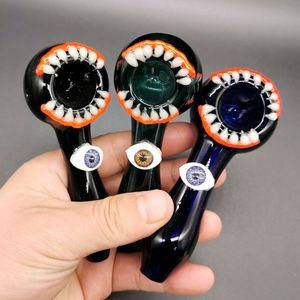 Sepcial Frame Glass Pipes Tusk And Eye Pattern Spoon Scorpion Luminous Hand Pipe Oil Burner Tobacco smoke Tube Accessories