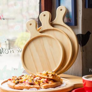 Pizza redonda forma de jantar de madeira placas bolo sobremesa madeira maciça madeira eco-amigável bandeja mesa de jantar almofadas de cozinha suprimentos RRA10880