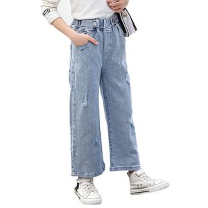 Teenager-Mädchen-Jeans, modische Löcher, Hosen mit weitem Bein für Teenager im Alter von 8 10 12 Jahren, neues Frühlings-Herbst-Kinder-Outfit 210317