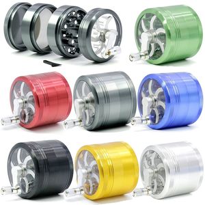 Partihandel örtkvarn med handtag Aluminium Alloy Metal Grinders 63mm Diameter Tobak Crusher 4 Lager DAB Verktyg för rökning