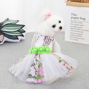 Prinsessan hund katt klänning tutu blommor spets patchwork design husdjur valp kjol vår / sommarkläder outfit rosa röd s-2xl