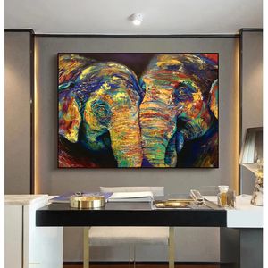 Amante Elefante Pôsteres Modern Home Decor Pintura de lona Animal Arte de parede para sala de estar Impressões de lona Abstract Cuadros