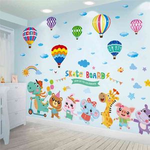 [SHIJUEHEZI] Cartoon Dinosaur Animals Wall Stickers DIY Air Balloons Stickers murali per la camera dei bambini Baby Bedroom Home Decoration 210705